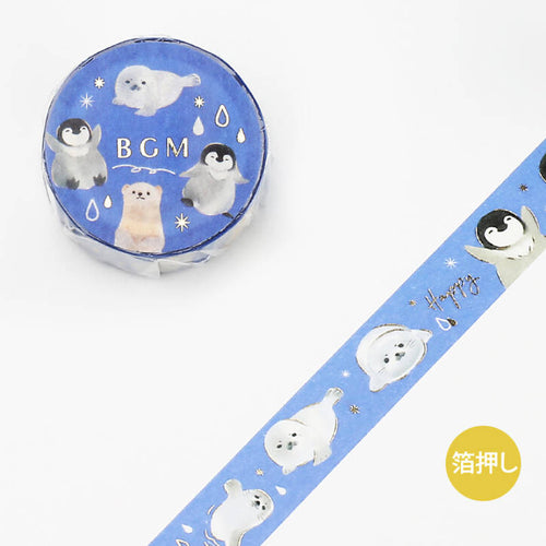 Polar Animals Penguin Washi Tape BGM Seal, Polar Bear Masking Tape 15mm x 5m