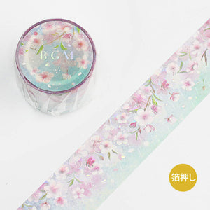 pink cherry blossom rain bgm washi tape on aqua masking tape