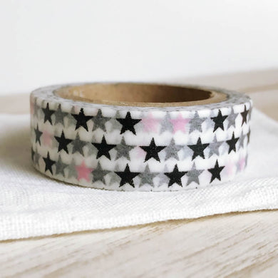 Pink Black Stars on White Washi Tape