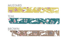 swatch of cat love washi tape with mustard green, teal, and grayish brown