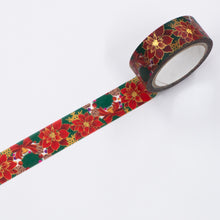 Christmas Poinsettia Washi Tape Monde Bow Tie Bell - Gold Foil Accent Japanese
