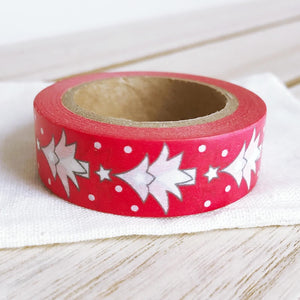 Christmas Washi Tape White Snow Tree Red