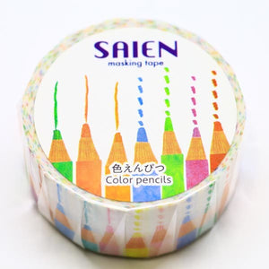 Color Pencils Washi Tape Saien Japanese Kamiiso Sansyo - Scribble, Orange, Yellow, Green, Blue