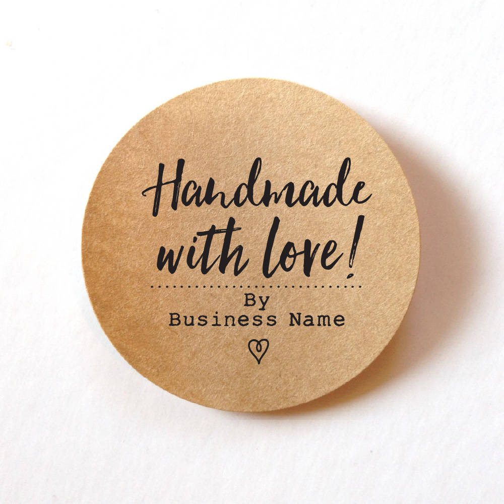 handmade with love stickers, handmade with love labels, packaging stickers, craft stickers, round kraft labels 