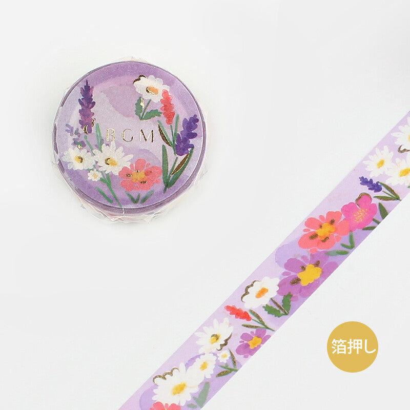 Daisy Washi Tape BGM Garden Daisies Gilded Gold Foil Stamp Accent 15mm x 5m