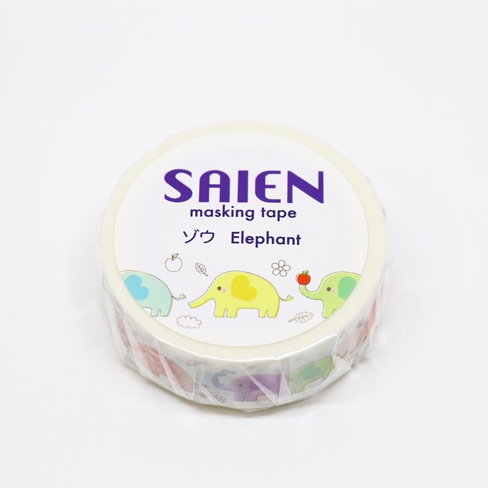 Elephant Washi Tape Saien Animal Japanese Kamiiso Sansyo - Colorful, Flower, cloud, leaves, apple