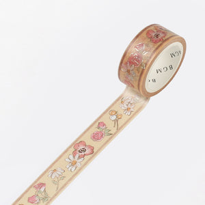 Fairy Tale Flower BGM washi tape Gold Foil Accent Tan Background