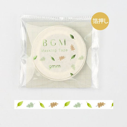 Thin Fall Leaves BGM Washi Tape Green Foil Leaf Slim, Narrow 5mm x 5m