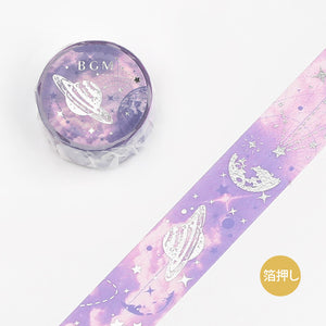 Purple Galaxy Planet Washi Tape BGM Space Nature Poetry Series Silver Foil Masking Tape 20mm x 5m