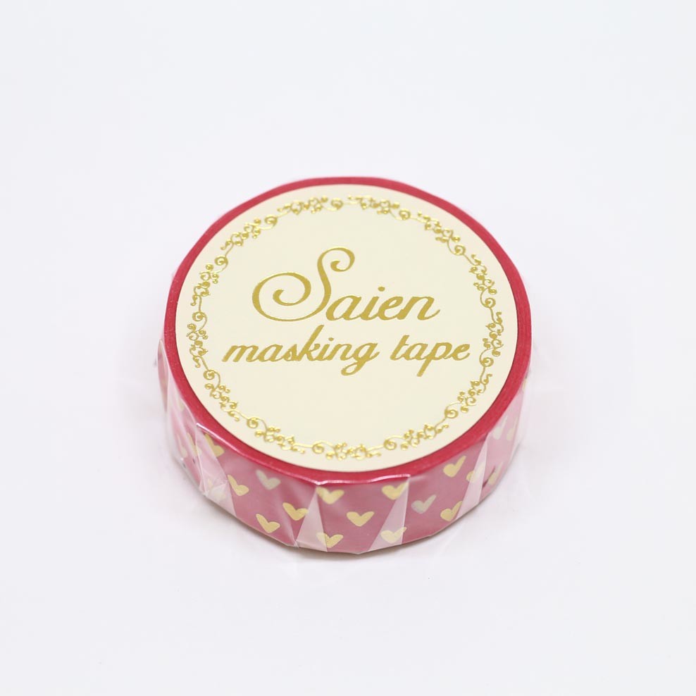 Gold Foil Hearts on Red Washi Tape Saien Japanese