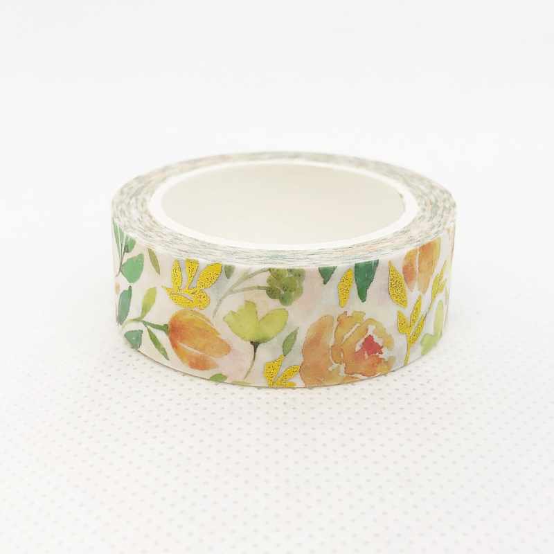 Gold Foil Accent Floral Washi Tape (peel release paper backing to use)