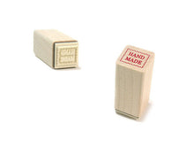 handmade square rubber stamp with "HAND MADE" text and postage stamp shape border