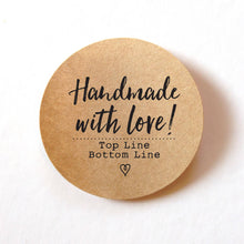 Load image into Gallery viewer, handmade with love labels, handmade with love stickers, custom handmade stickers, craft round stickers, kraft round labels, personalised