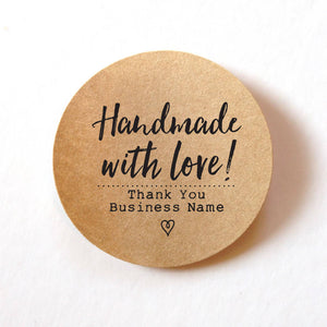 custom handmade with love stickers, craft handmade stickers, kraft handmade with love labels, round personalised packaging labels