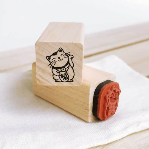 Japanese Fortune Lucky Cat Stamp - Maneki Neko - Small Craft Rubber Stamp
