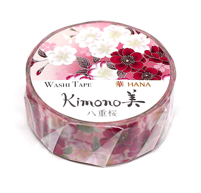 kimono washi tape double cherry blossom floral burgundy white pink