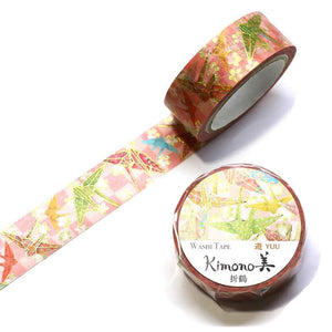 kimono folded paper crane washi tape gilded gold foil