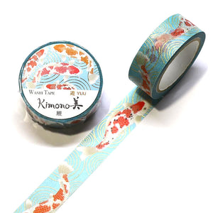 kimono Koi Washi Tape Carp Koi Fish Aqua Gold Foil Gilded