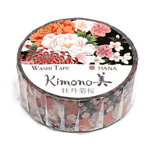 Kimono Peony Sakura Washi Tape Floral on Black Japanese