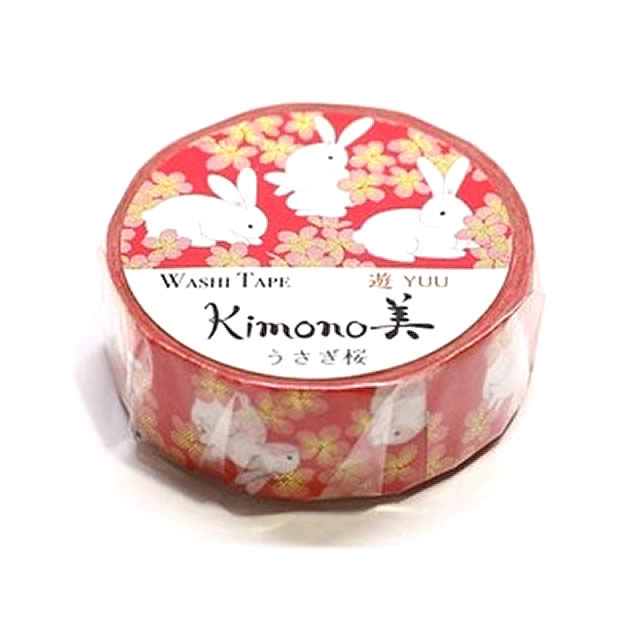Bunny Rabbits Washi Tape Sakura Red Kimono Cherry Blossom Japanese Gold ...