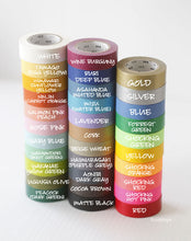 3 Stacks of MT vibrant washi tape with variety of colors and color name overlaying the colors.