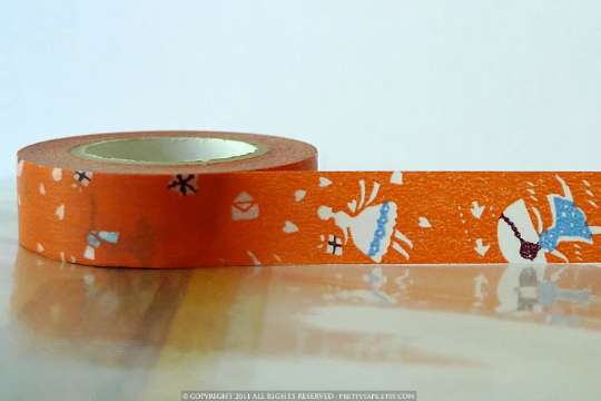 Orange Love Letter Japanese Washi Tape 15mm, Girl, Celebration, Present, Hearts