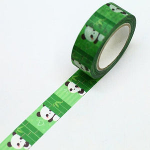 Cute Panda Washi Tape Green Bamboo, Black and white panda, saien Japanese