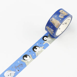Polar Animals Penguin Washi Tape BGM Seal, Polar Bear Masking Tape 15mm x 5m
