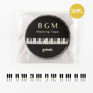 BGM Piano Washi Tape Music Notes Gold Foil Thin Masking Tape for journals, planners 5mmx5m