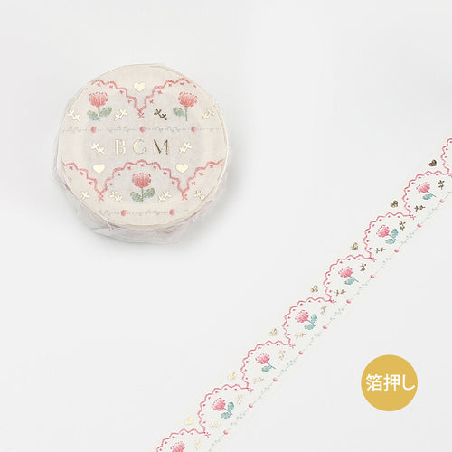 Pink Embroidery Floral BGM washi tape Foil Accent