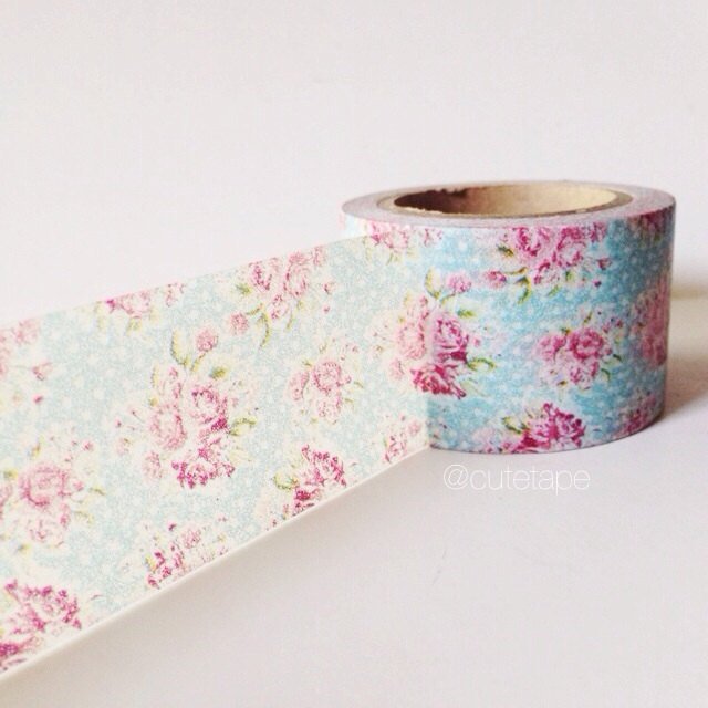 Pink rose washi tape on aqua dots