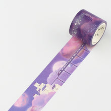 Purple Dreamscape Castle BGM washi tape Gold Foil Accent - Stars, Train, Moon, Clouds 30mmx5m
