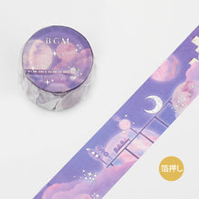 Purple Dreamscape Castle BGM washi tape Gold Foil Accent - Stars, Train, Moon, Clouds 30mmx5m