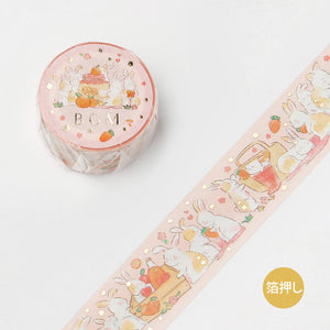 Rabbits Animal Party Picnic BGM washi tape Foil Accent on Pink Background