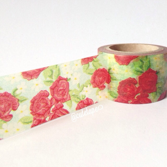 garden red rose washi tape wide