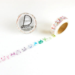 Rainbow Cat Washi Tape Azzurro Mattina Round Top - Japanese