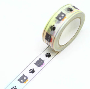 Black Cat Washi Tape Paw Print Saien Animal Japanese 15mm x 10M