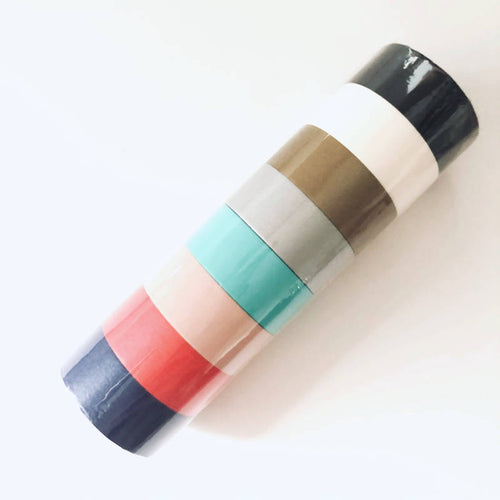 Solid Mini MASTÉ Washi Tape Set of 8 - Black, White, Gold Silver, Pink, Aqua, Red, Navy (discontinued)