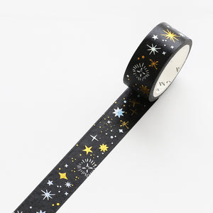 Stars at Night BGM Washi Tape Gilded Gold Foil Accent on Black Background (discontinued)