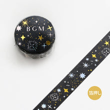 Stars at Night BGM Washi Tape Gilded Gold Foil Accent on Black Background (discontinued)