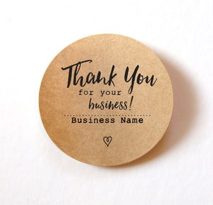 thank you for your business, custom thank you stickers for business, personalized thank you stickers 1.5" round kraft labels