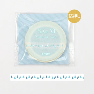 Raindrops BGM Washi Tape Rain Drops - Blue Foil Masking Tape - Thin, Slim, Skinny 5mm x 5m (discontinued)