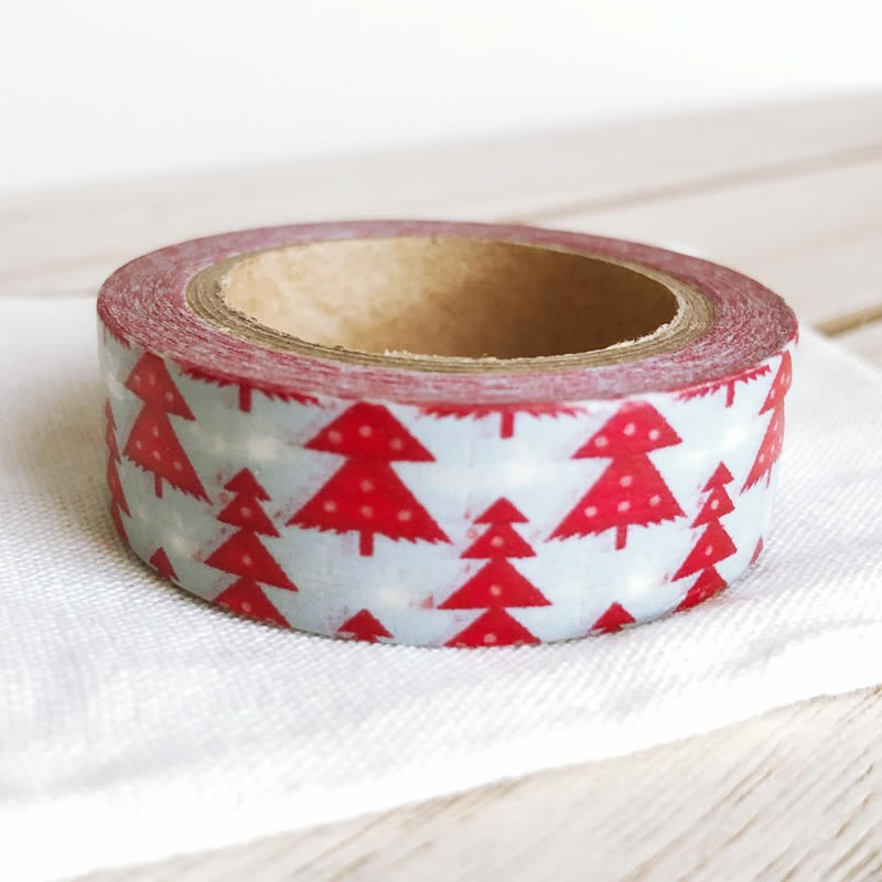 Tiny Snow on Red Tree Gray Christmas Washi Tape
