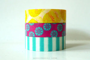 Floral Tulip Washi Tape - Yellow, Pink, Blue Stripe