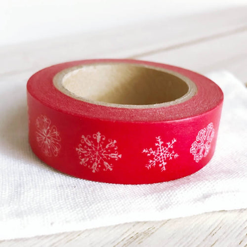 Various Snowflakes on Red Christmas Washi Tape