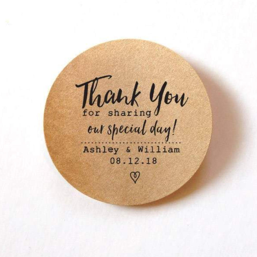 Wedding Thank You Stickers Wedding Favor Stickers Kraft Wedding Labels - Thank you for sharing our special day - 1.5