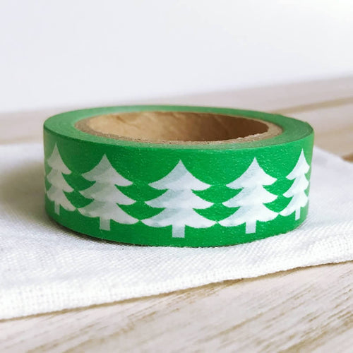 White Tree on Green Christmas Washi Tape