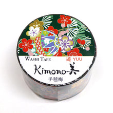 Wide Temari Ume Kimono Washi Tape Flowers on Dark Green Gold Foil GILDED Japanese