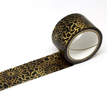 Wide Gold Floral Outline Kimono Washi Tape Japanese Gold Foil GILDED on Black Background Zen