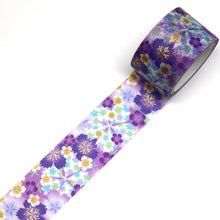 Wide Purple flowers Nadeshiko Kimono Washi Tape Floral Gold Foil GILDED Japanese